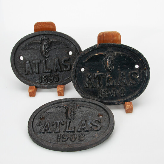 SIGN, 3 pcs "ATLAS, 1895,1900,1908", cast iron.
