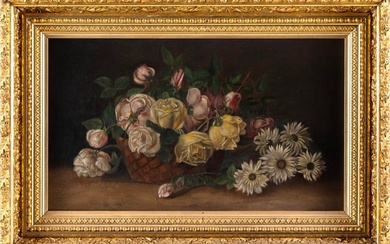 STILL LIFE OF FLOWERS 19th Century Oil on canvas, 14" x 24". Framed 20" x 30".
