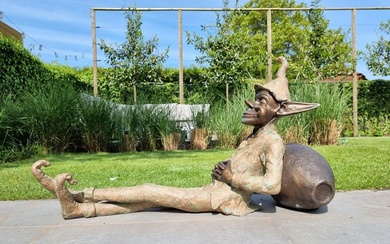 Sculpture, Rustende tuinkabouter - Laaf - 53 cm - Patinated bronze