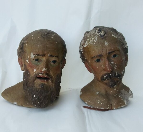 Sculpture, Two heads of saints (2) - Plaster - First half 18th century
