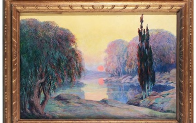 Scuola Francese del XIX/XX secolo, Paesaggio al tramonto