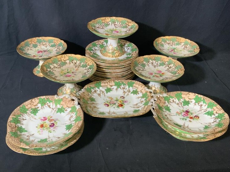 Set 23 Vintage Floral Porcelain Dessert Service