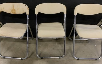 Set 3 Metal Beige Cushion Folding Chairs, Italy