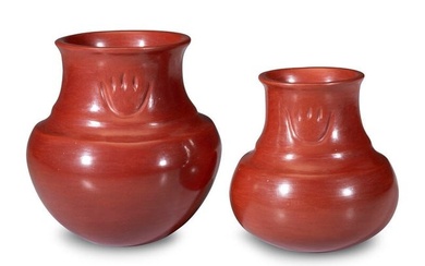 Sharon Naranjo Garcia (Santa Clara, b. 1951) Pair of Redware Pottery Jars, with Bear Paws