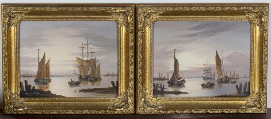 Shipling - Coastal Views, a pair of late 20th century oils on panel, both signed, each 19cm x 39cm