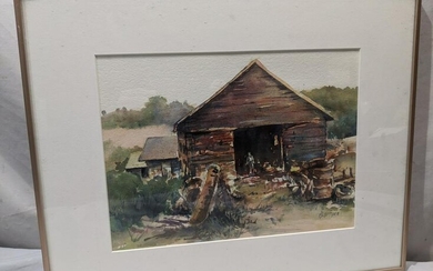 Signed Old Barn Watercolor Painting