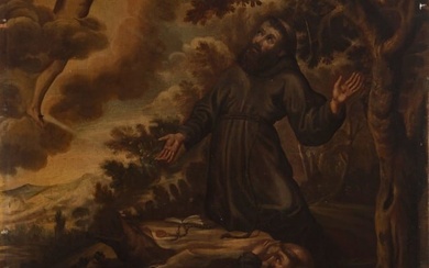 Spanish school, 17th century. "Saint Francis receiving the stigmata". Oil on canvas (original). It