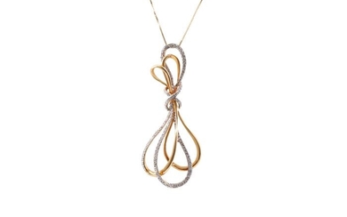 Special Knot Design white & yellow gold pendant set with 1.00CT of natural D-F, VS clarity diamonds. - 14 kt. White gold, Yellow gold - Necklace with pendant