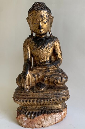 Statue - Wood - Buddha - Burma - 19th century
