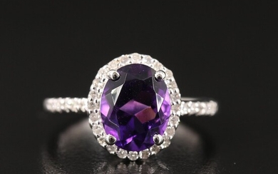 Sterling Amethyst Ring with Diamond Halo