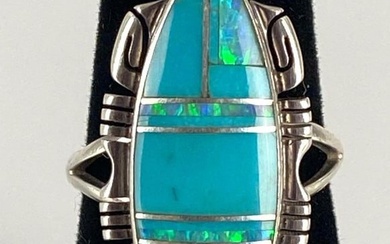 Sterling Silver Turquoise and Opal Inlay Ring