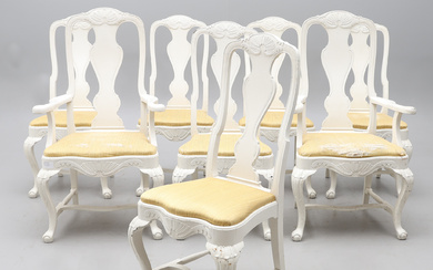 TWO ARMCHAIRS AND SIX ARMCHAIRS, ROCOCO STYLE, 20TH CENTURY.