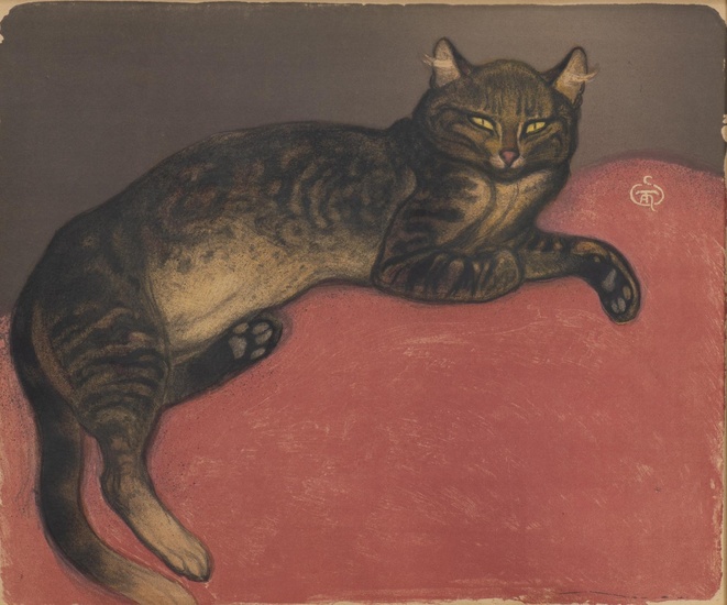 Théophile Alexandre STEINLEN (1859-1923), "L'hiver, chat sur un coussin", lithographie