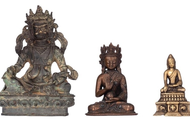 Three Himalayan bronze deities, 19thC or older, H 10,9 - 19,8 cm