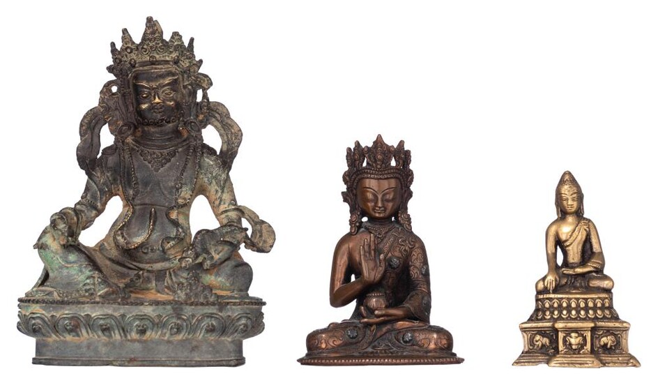Three Himalayan bronze deities, 19thC or older, H 10,9 - 19,8 cm