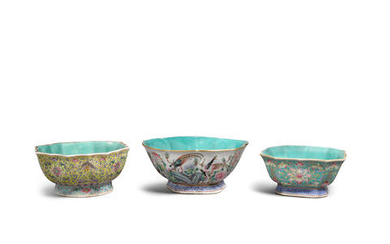 Three famille rose enameled porcelain bowls