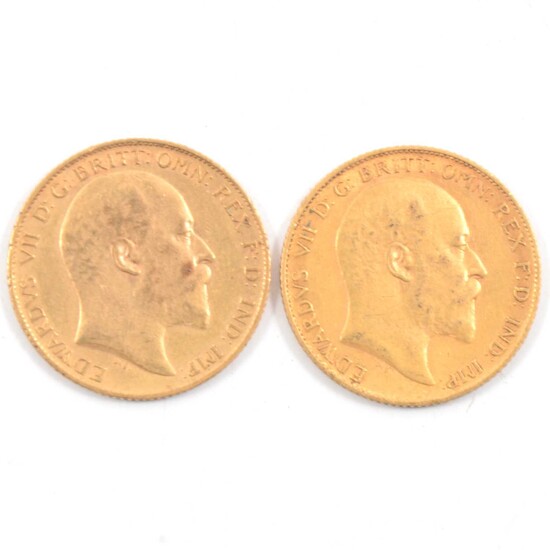 Two Edward VII Gold Half Sovereigns, 1908, 8g