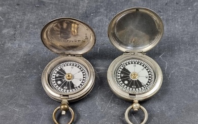 Two WWI British military Mk.V nickel plated pocket compasses...