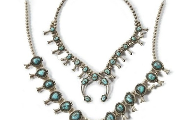 Two Zuni silver and turquoise squash blossom necklaces