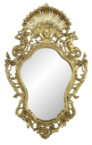 Unusual Italian Baroque-Style Giltwood Mirror