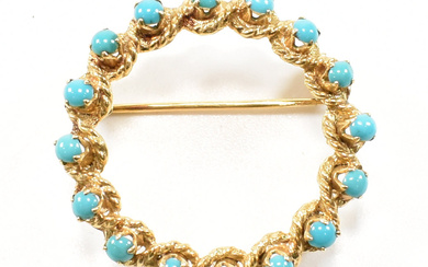 VINTAGE 18CT GOLD & TURQUOISE BROOCH PIN