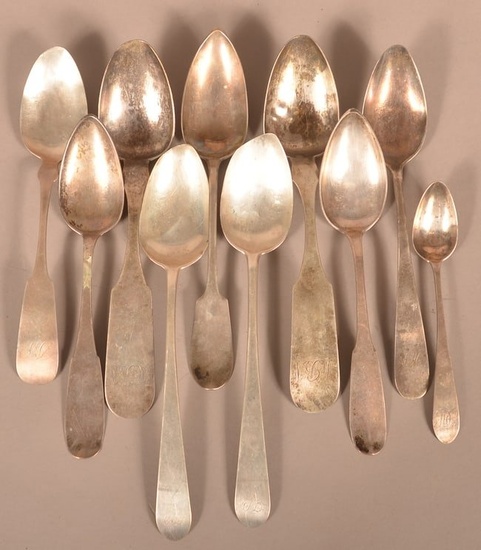Various American Early 19th Century Coin Silver Spoons.