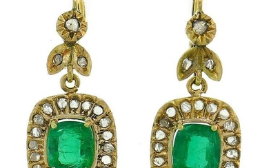 Victorian Emerald Diamond Gold Dangle EARRINGS