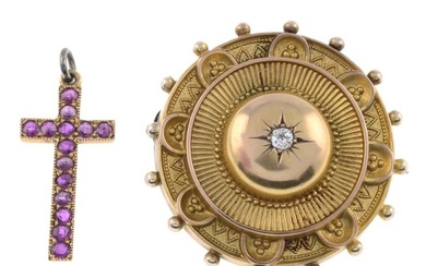 Victorian diamond brooch & later ruby pendant