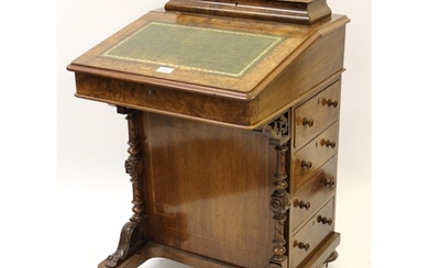 Victorian figured walnut Davenport with a stationery compart...