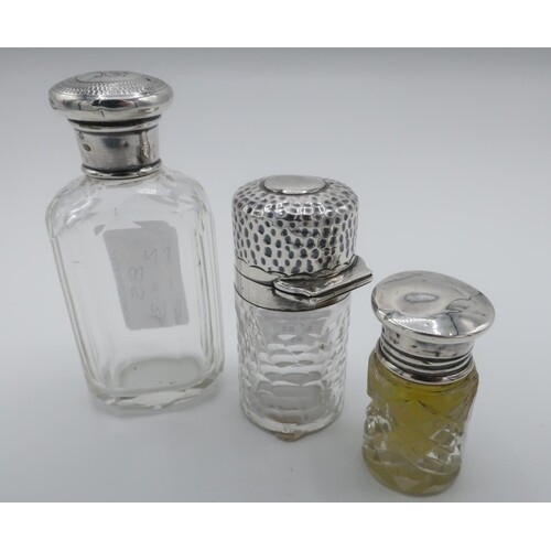 Victorian hallmarked silver screw top faceted glass scent bo...