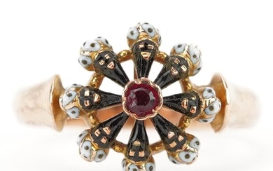Victorian unmarked gold and enamel Blackamoor head ring set ...