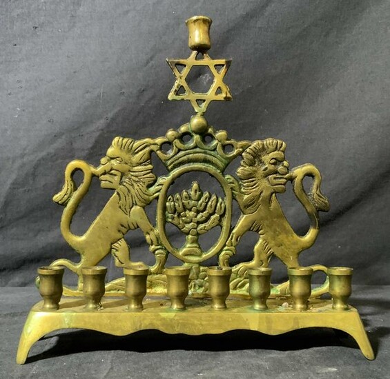 Vintage Brass Menorah With Lions and David’s Star