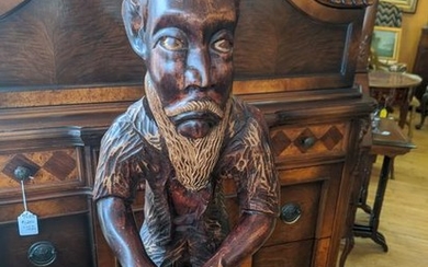 Vintage Carved Large Log Wood Sculpture. Bearded Man w/