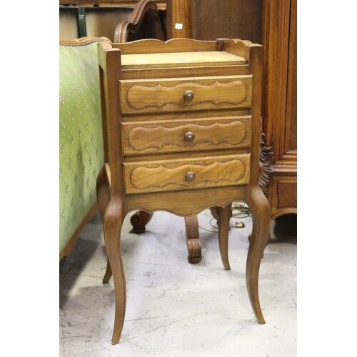 Vintage French Louis XV three drawer nightstand, approx 75cm...