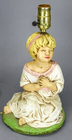 Vintage Hand Painted Cast Figural Child Lamp Base
