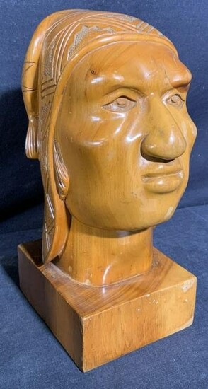 Vintage Wood Bust of Native American