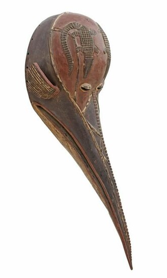 WEST AFRICAN BAGA PEOPLES CARVED WOOD BIRD MASK