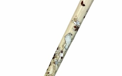 Walking stick, Shibayama - Rich inlay of (precious) stones and mother-of-pearl - Including certificate - Ivory, Mother of pearl, Wood - Japan - Meiji period (1868-1912)