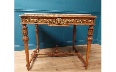 Walnut and partial gilt centre table with marble top raised ...