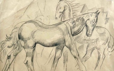 William Sommer Drawing, "Running Horses"