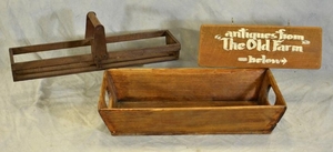 Wood Apple Tray, Carrier, Antiques Sign