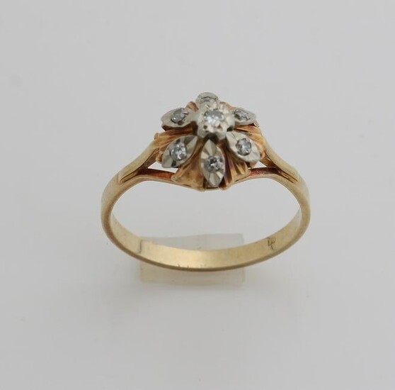 Yellow gold ring, 585/000, with diamond.&#160 Ring with