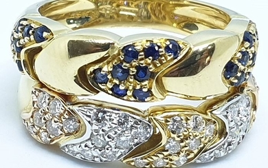 carita - 18 kt. Yellow gold - Ring - 0.70 ct Diamond - Sapphires