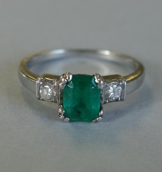 Emerald & Diamond Platinum Ring, .63 Carat