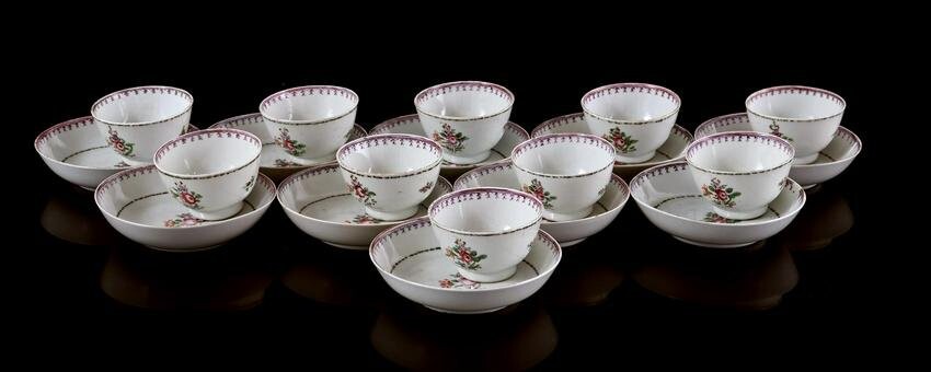 10 Famille Rose porcelain cups and saucers with floral