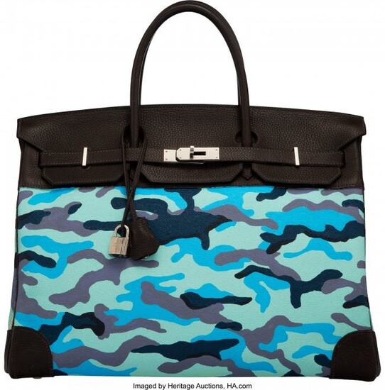 Hermès 40cm Customized Blue Camouflage Toile &