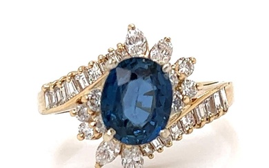 14K Yellow Gold 2.20 Ct. Sapphire & Diamond Ring