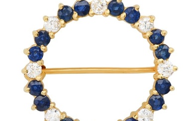 14K Yellow Gold Setting with 1.04ct Sapphire and 0.56ct Diamond Brooch