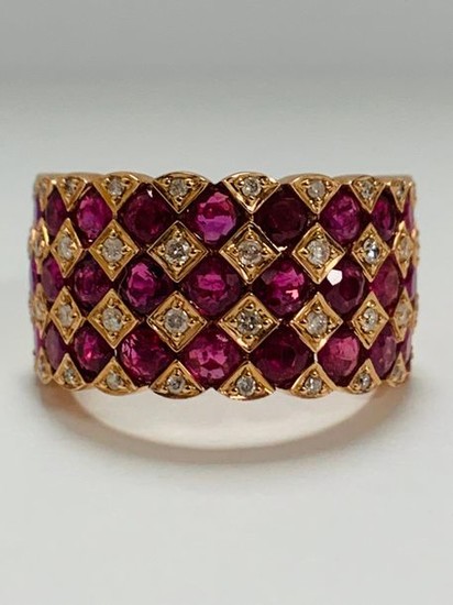 14ct Rose Gold Ruby and Diamond ring featuring,...