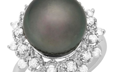 14k White Gold 12mm Pearl 0.59ct Diamond Ring